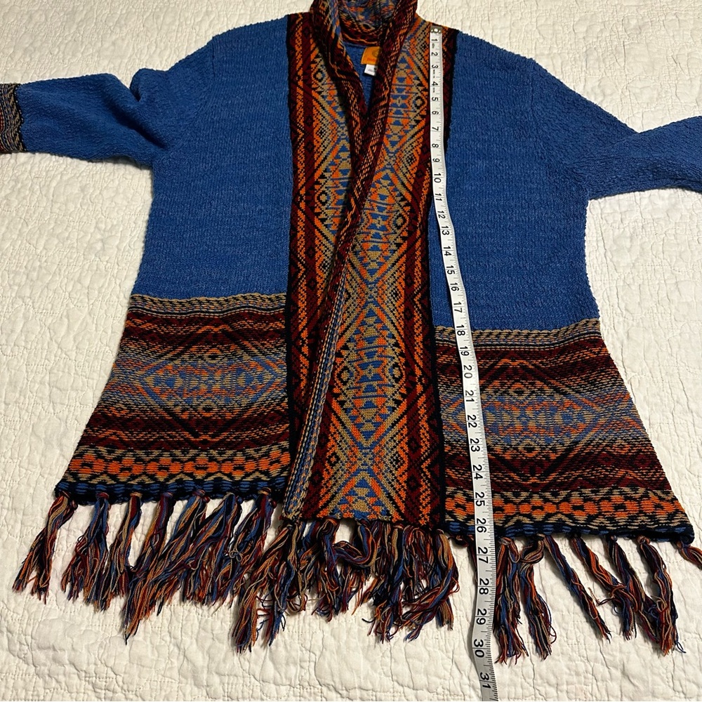 Ruby Rd Open Front Cardigan Blue Aztec Southwest … - image 8